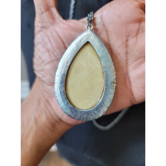 Long Silver Chain Necklace Yellow Teardrop Pendant Crystal Rhinestone Jewelry - Picture 5 of 6